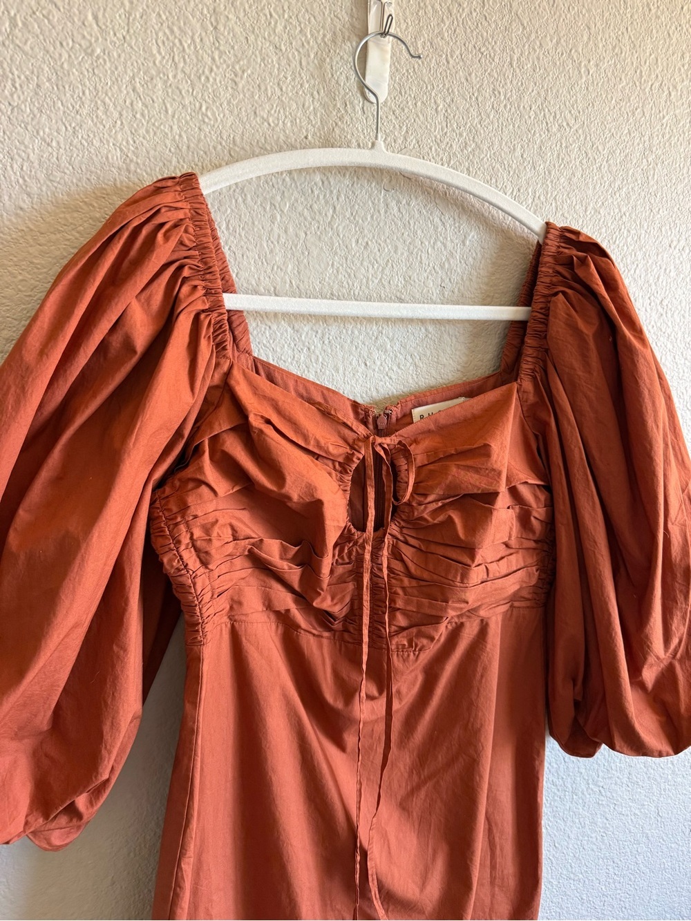 NWOT RHODE Jeanne Rust Orange Puff-Sleeve Mini Dress 100% Cotton Size 4 - Picture 3 of 9